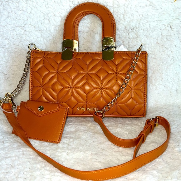 Steve Madden Mini Bag Tan Brown Quilted‎ Faux Leather - Picture 3 of 16